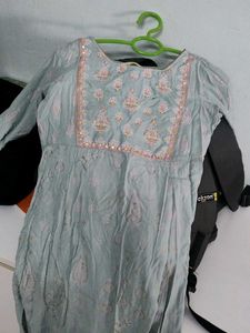 Light Blue Embroidered Kurti