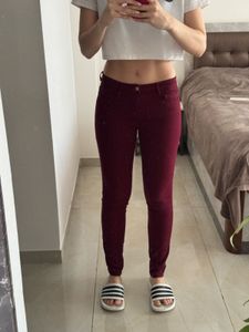 Zara Trafaluc Skinny Jeans, Maroon, Low Rise