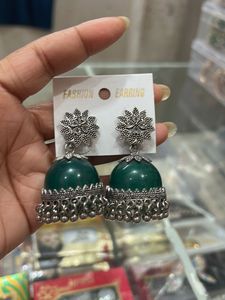Green Jhumka Earrings