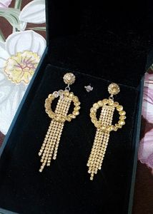 Rhinestone Chain Golden Colour Earrings💛s