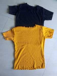 Combo Of Black &amp; Yellow Ribbed Top