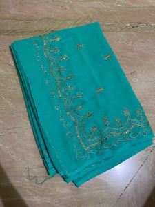 Beautiful Green Embroidered Saree ✨
