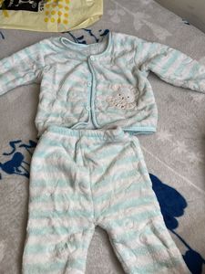 baby cord set 3-9months green white strips