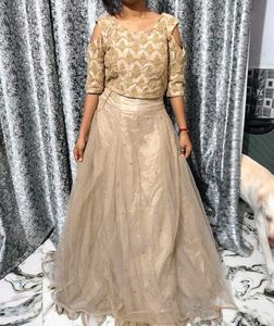 Partywear Lahanga With Full Sleeve Embroidery Top