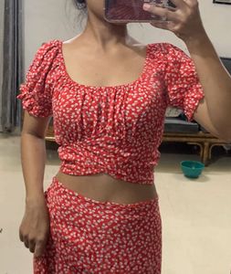 Red Floral Two-Piece Set