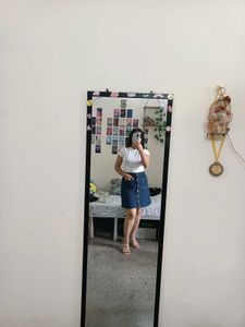 Denim Button-Front Skirt