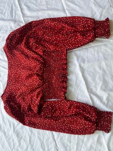 Maroon Red Polka Dot Top Sweetheart Neckline