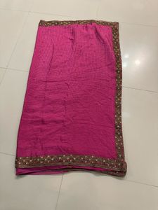 Pink Embellished Saree With Halter Neck Blouse
