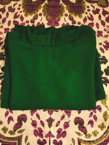 Kurta With Laggy, Dark Green, Collar, Back Chain