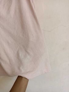 Cute Pink Puff Sleeve Ribbed Top
