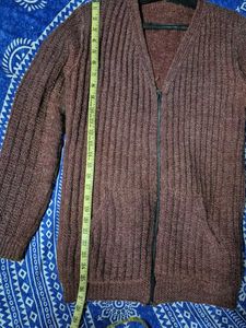 Brown Knit Zip Cardigan