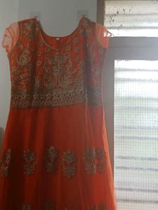 Orange Embroidered anarkali gown