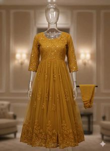 Elegant Gold Butterfly Anarkali Kurti