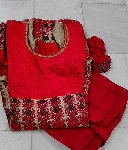 Red Anarkali Suit Embroidered Set | Women