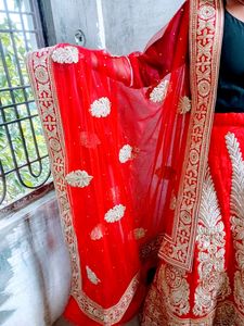 Red &amp; Gold Embroidered Lehenga Set