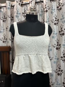 White Knit Peplum Tank Top