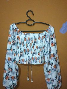 White Floral Crop Top