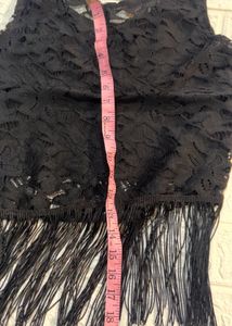 Black Fringe Lace Tank Top