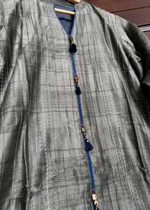 Green Printed Chanderi Silk Embroidered Kurta Set