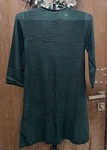 stretchable knitted green dress ripped pattern