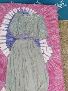 Gray Embellished Skirt &amp; Top Set