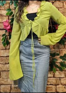Green Ruffle Sheer Top