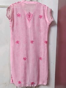 Pink Floral Embroidered Kurti