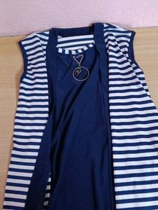 Striped Sleeveless Top with Jacket
