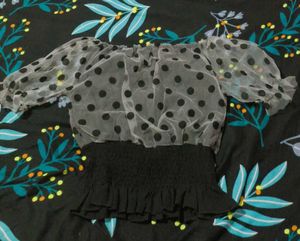 Sheer Polka Dot Off-Shoulder Top