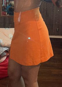 Orange Mini Skirt with Slit