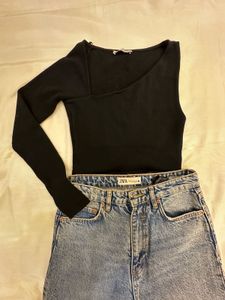 Black Asymmetric Crop Top