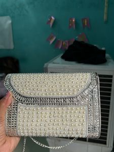 Pearl &amp; Silver Beaded Clutch