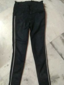 High Waisted Black Jeans with White Stripe