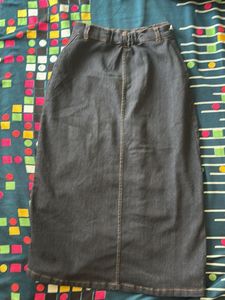 Button Front Denim Midi Skirt