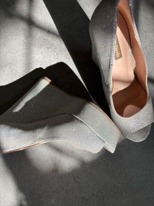 Sparkly Silver Wedge Heels