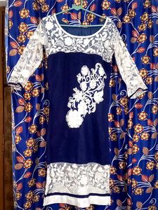 Navy &amp; White Floral Lace Dress
