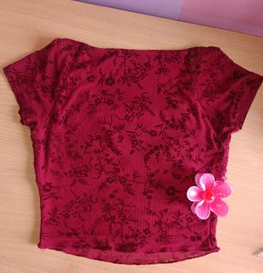 Burgundy (Red) Floral Sheer Top