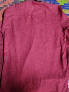 Maroon Band Collar Button-Up Shirt