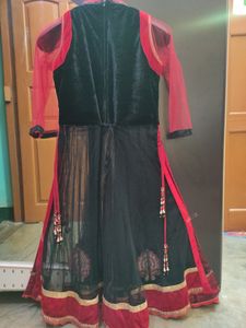 Red&amp;Black Lacha with Skirt And Dupatta
