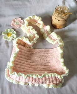 Pink Crochet Ruffle Shoulder Bag