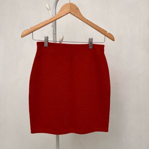 Red Ribbed Mini Skirt