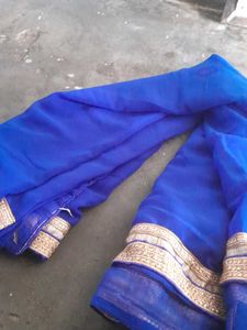 Royal Blue &amp; Gold Embroidered Saree