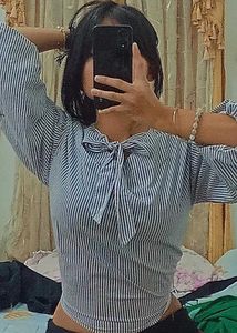 Striped Tie-Neck Top