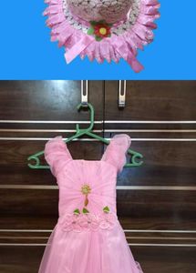 Baby Pink Frok With Hat