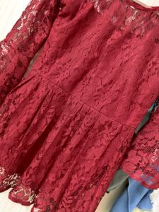 Burgundy Lace Bell Sleeve Dress
