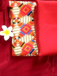 Dress Material - Red & Patterned 2.5+2.5=5mtr