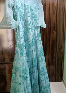 Beautiful Mint Green Embroidered Gown with Dupatta