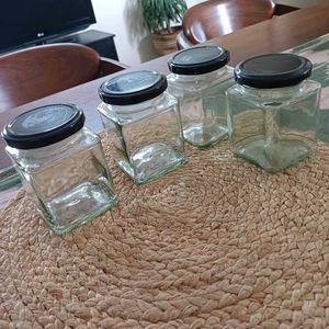Set Of 4, 200 ml Square Glass Kitchen Jars