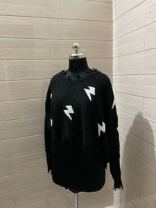 Oversized Lightning Bolt Knit Sweater
