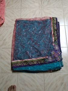 Elegant Blue Embellished Saree
